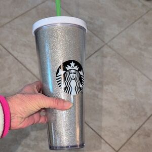 Starbucks Shimmering Silver Tumbler with Green Straw